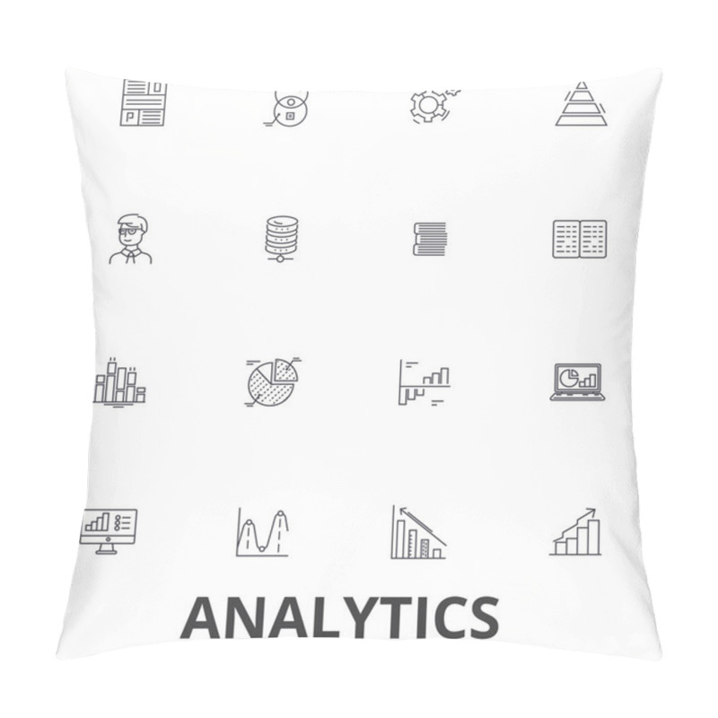 Personality  Analytics,  Data, Statistics, Analyze,  Graph,  Report, Concept,  Chart, Plan Line Icons. Editable Strokes. Flat Design Vector Illustration Symbol Concept. Linear Signs Isolated Pillow Covers