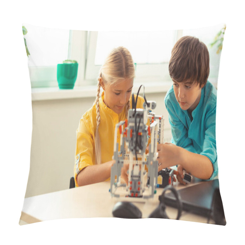 Personality  Concentrated Pupils Building A Construction Set Robot. Pillow Covers