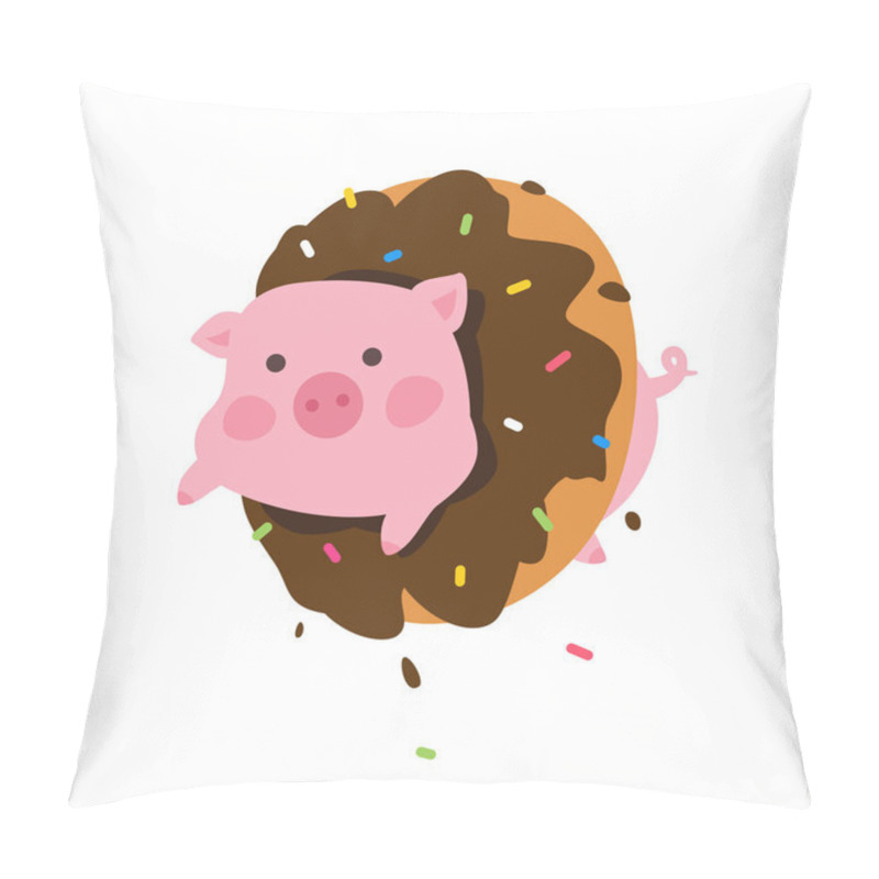 Personality  Illustration Of A Cartoon Pig In A Donut. Vector. Flat Style. Cute Pig, The Mascot Of The Company. Pork And Sweets. Character For Packaging And Products. Fast Food Delivery. Tasty Food. Pillow Covers