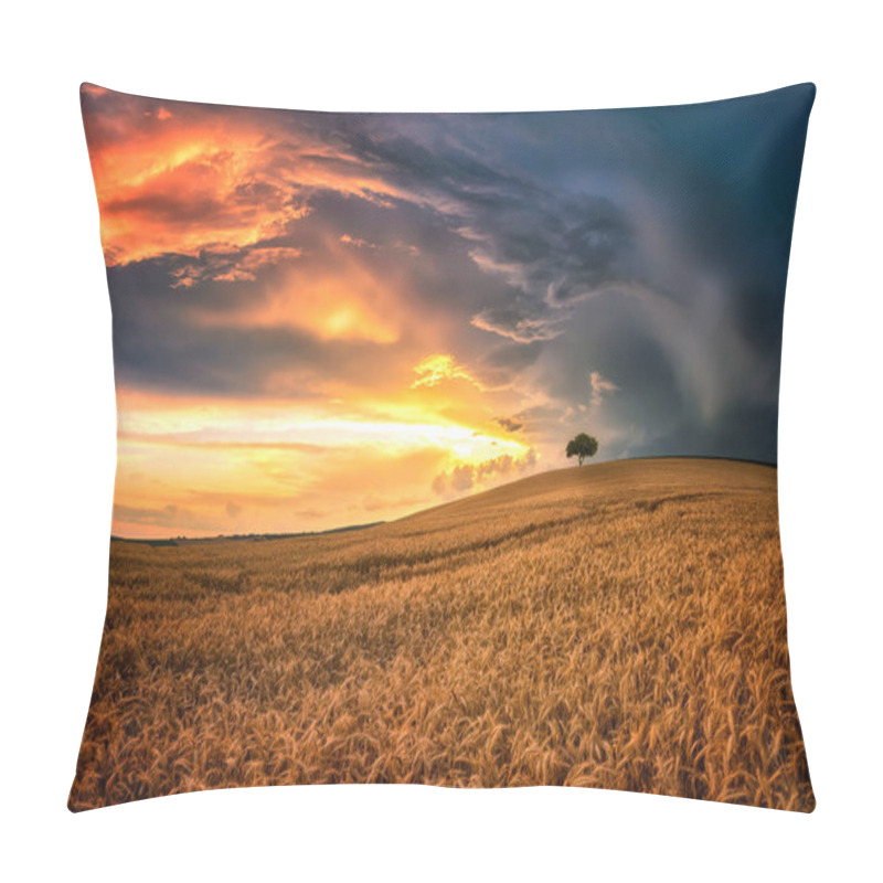 Personality  Lonely Tree In Sea Of Wheat /Magnificent Sunset View With A Summer Field In South Moravia, Czech Republic Pillow Covers