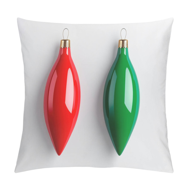 Personality  Bright Red And Green Christmas Ornaments Hanging Elegantly. Pillow Covers