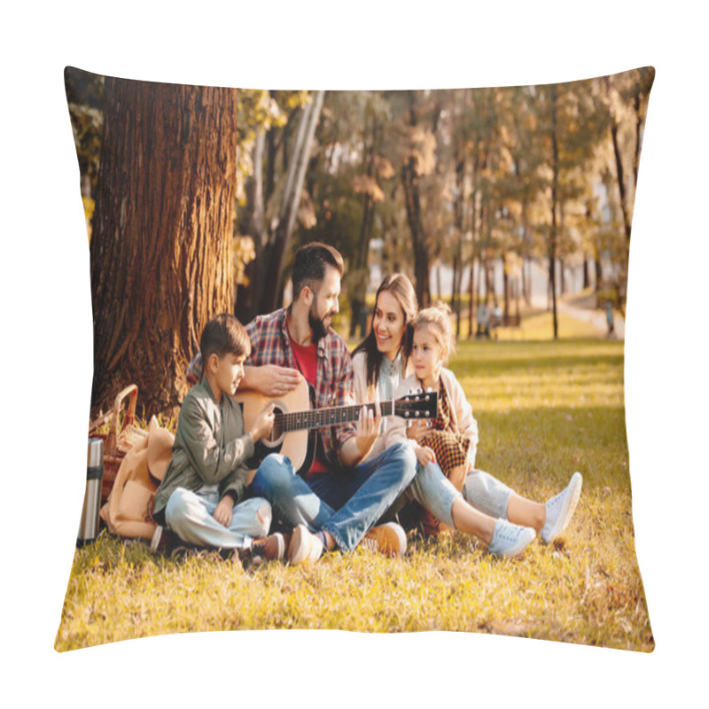 Personality  Family On Picnic Playing Guitar Pillow Covers