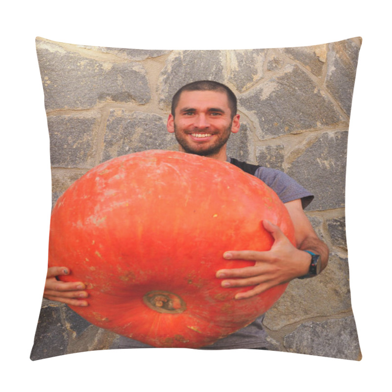 Personality  Young Man Holding A Big Halloween Pumpkin Pillow Covers