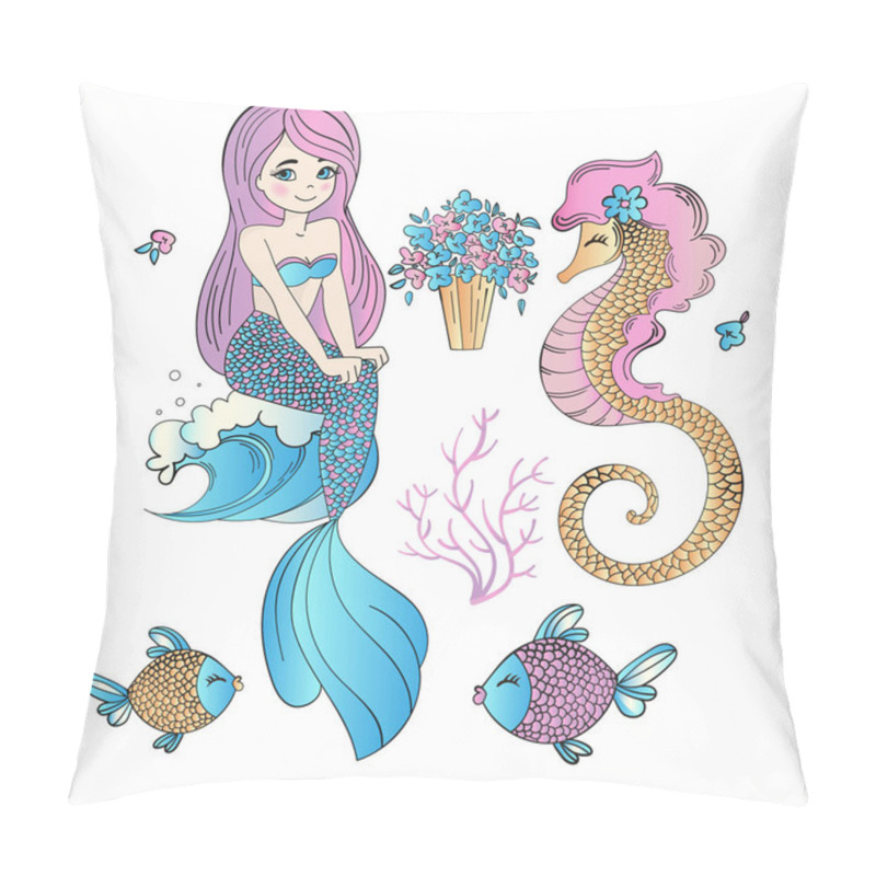 Personality  UNDERWATER EASTER Mermaid Great Religious Holy Holiday Sea Ocean Cartoon Vector Illustration Set For Print Fabric And Decoration Pillow Covers