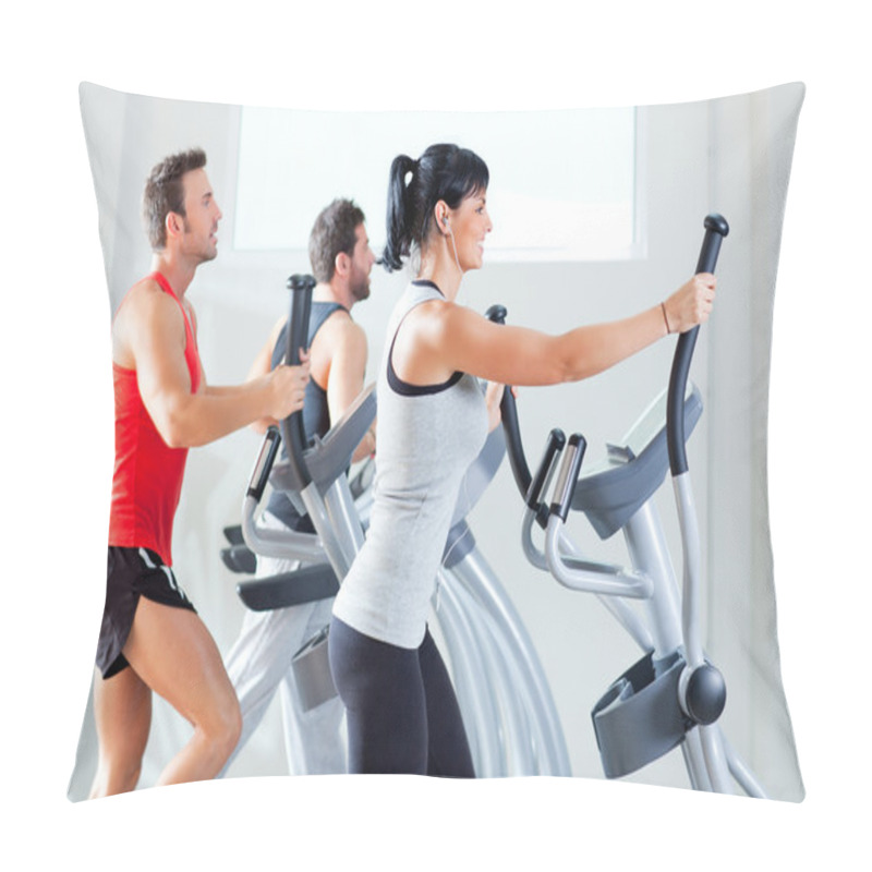 Personality  Man And Woman With Elliptical Cross Trainer At Gym Pillow Covers