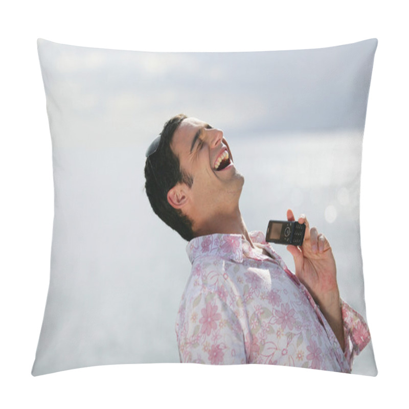 Personality  Man Laughing By The Water's Edge Pillow Covers