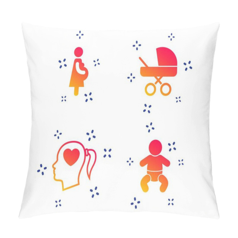 Personality  Maternity Icons. Baby Infant, Pregnancy, Buggy. Vector Pillow Covers