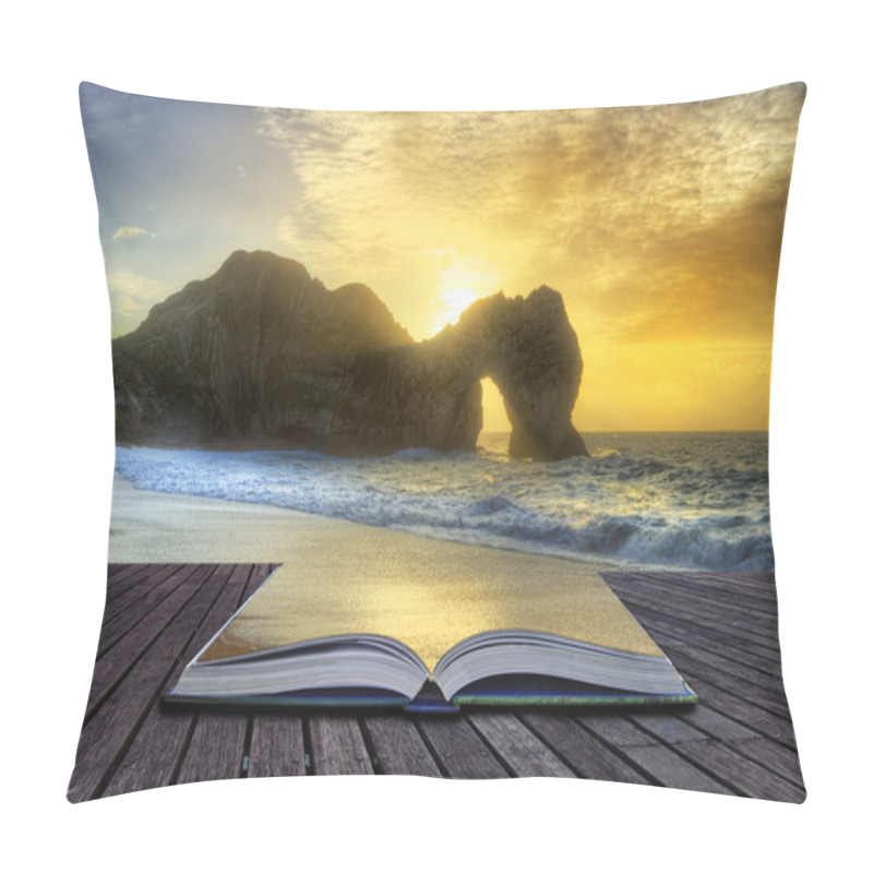 Personality  Vibrant Sunrise Over Ocean With Rock Stack In Foreground In Page Pillow Covers