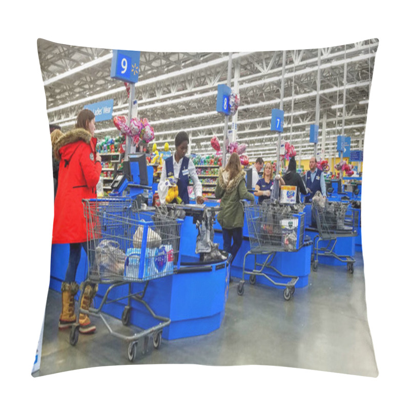 Personality  Walmart Retail Store Paying Customers, Cash Register Counter Aisles Pillow Covers