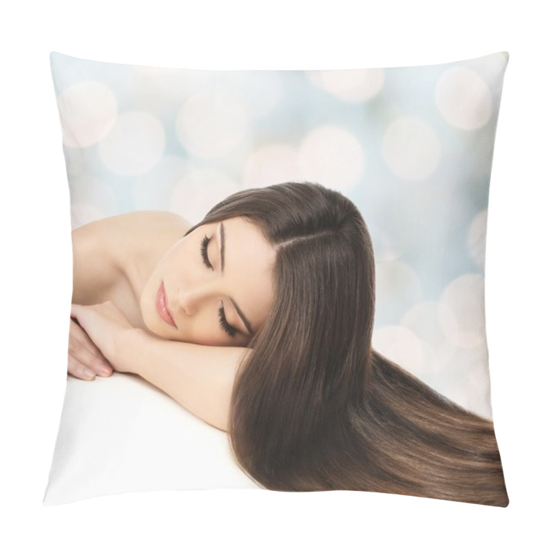 Personality  Beautiful Young Girl With Long Hair Over Blurred Background Pillow Covers