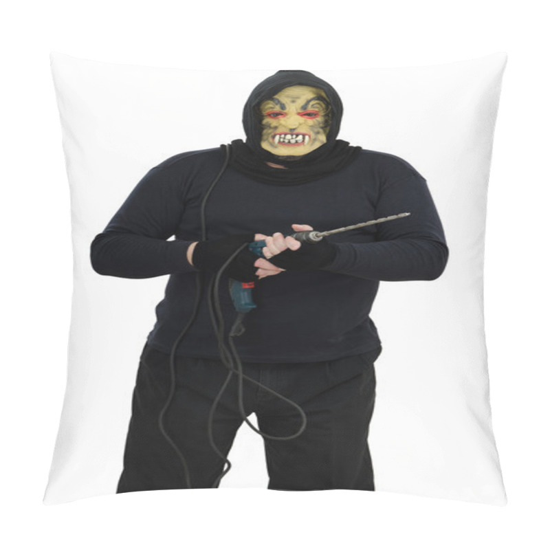 Personality  Maniac In A Mask Holds A Electric Drill Pillow Covers