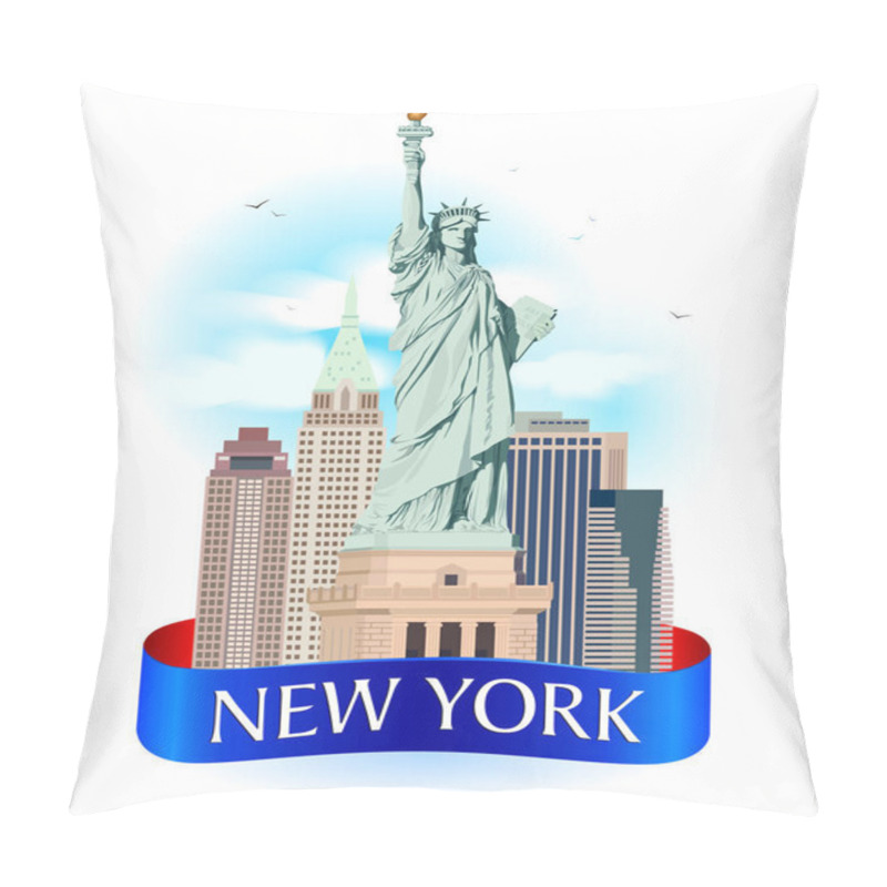 Personality  Statue Of Liberty In New York, City Photorealistic Emblem Template. Pillow Covers