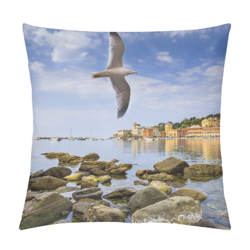 Personality  Seagull Flies Over The Bay Of Silence In Sestri Levante Pillow Covers