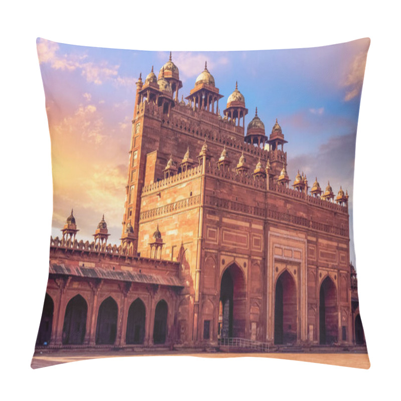 Personality  Medieval Red Sandstone Gateway Known As The Buland Darwaza At Fatehpur Sikri Agra At Sunset With Moody Sky. Pillow Covers