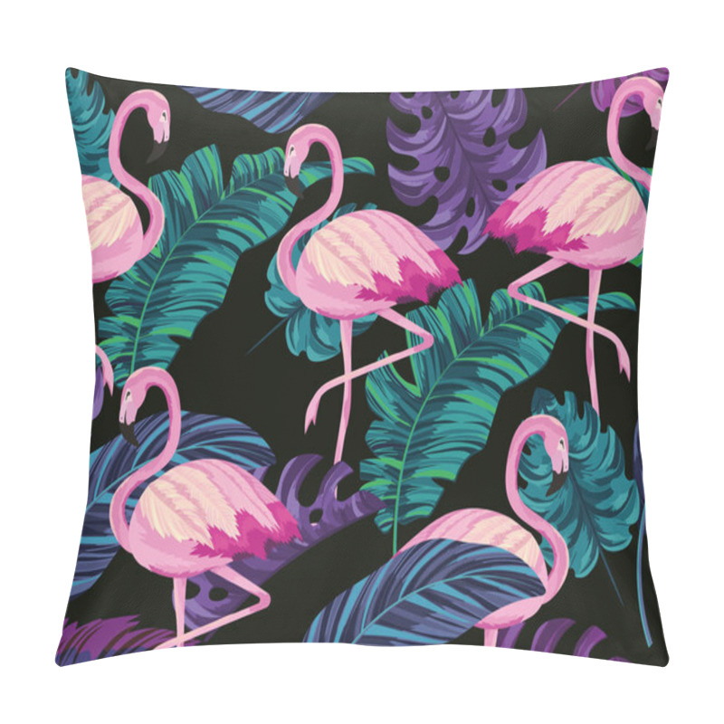 Personality  Exotic Flamingos And Tropical Leaves Background Pillow Covers