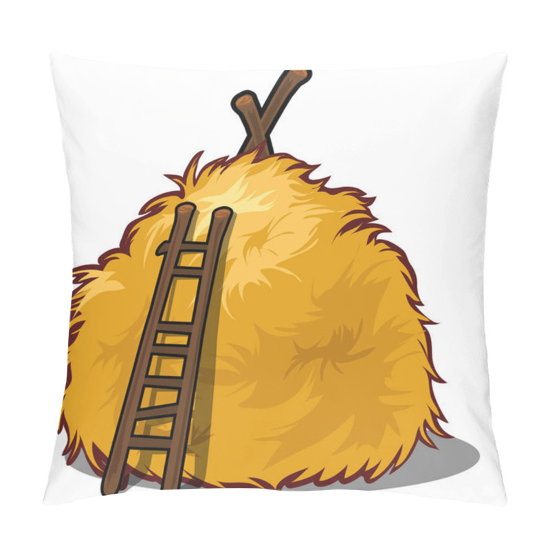 Personality  A Haystack And A Wooden Ladder Isolated On White Background. A Supply Of Feed For Livestock, The Object Of Agriculture. Vector Illustration. Pillow Covers