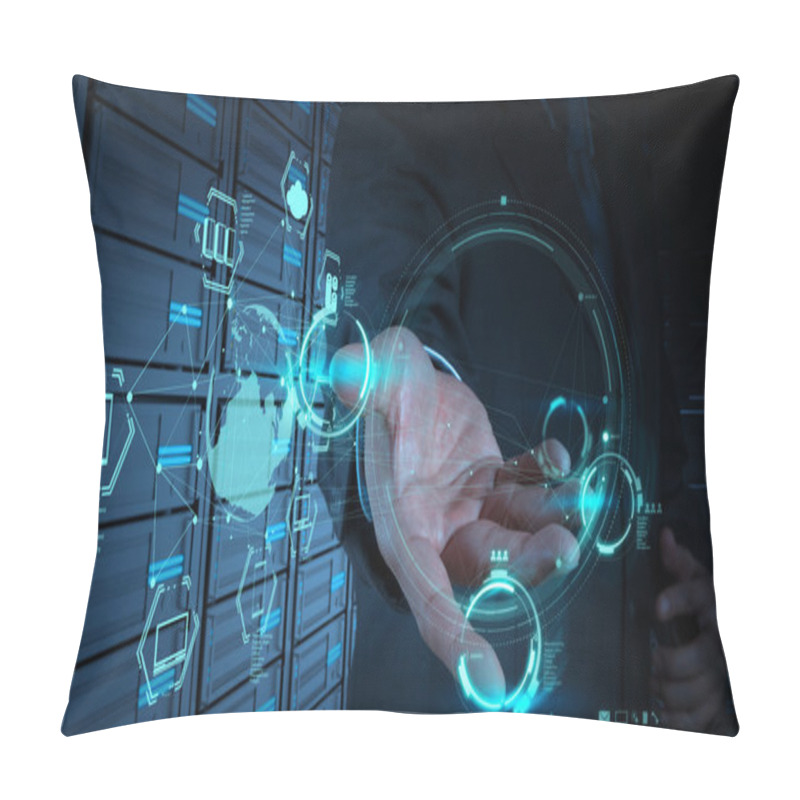 Personality  Businessman Working With A Cloud Computing Diagram On The New Co Pillow Covers