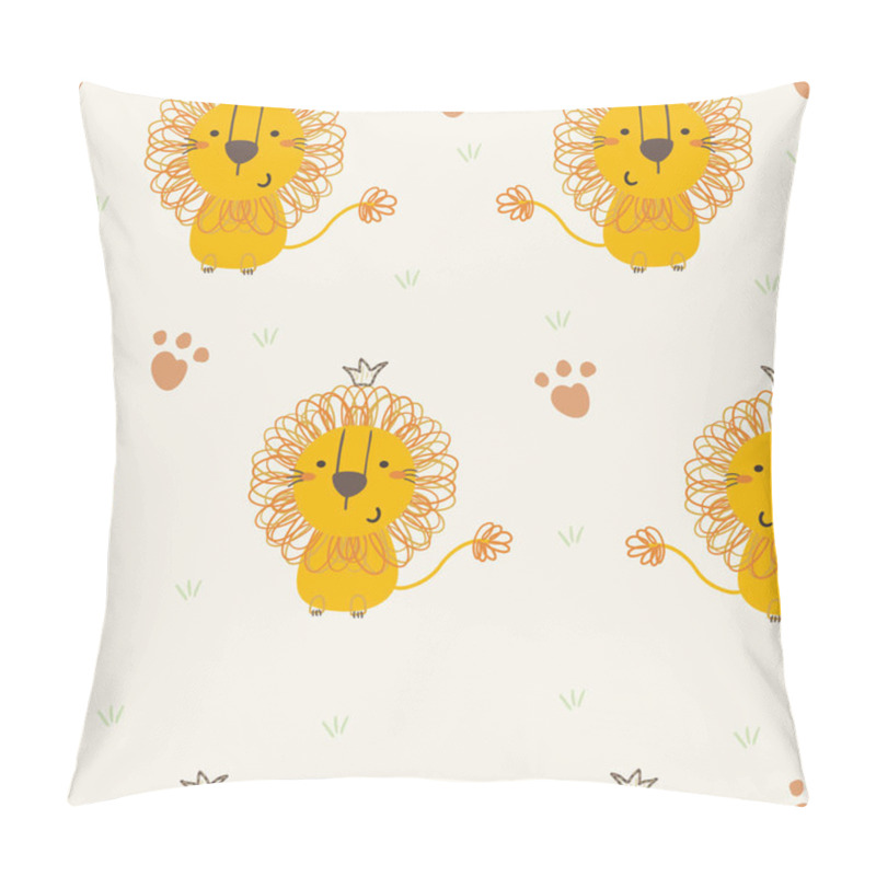 Personality  Cute Little Lion Cartoon Style. Vector Pattern Pillow Covers