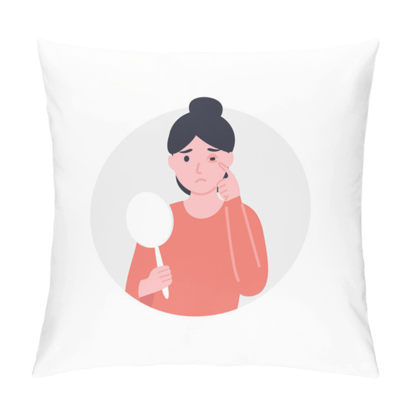 Personality  Conjunctivitis Or Pink Eye Of Woman. Flat Vector Cartoon Illustration. Pillow Covers