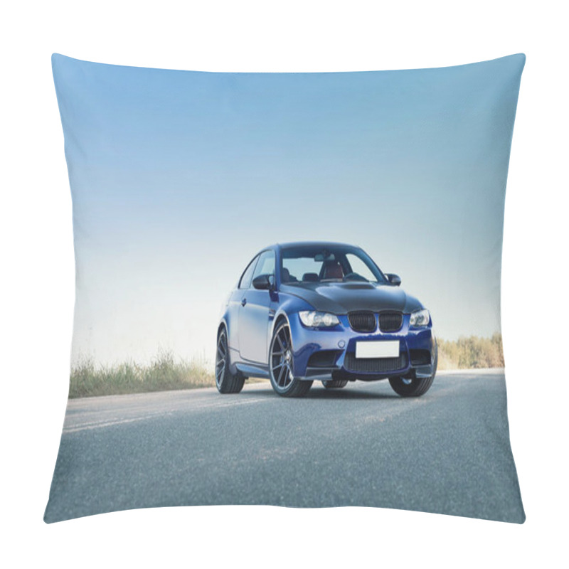 Personality  Luxury Blue Sports Car On The Road Pillow Covers