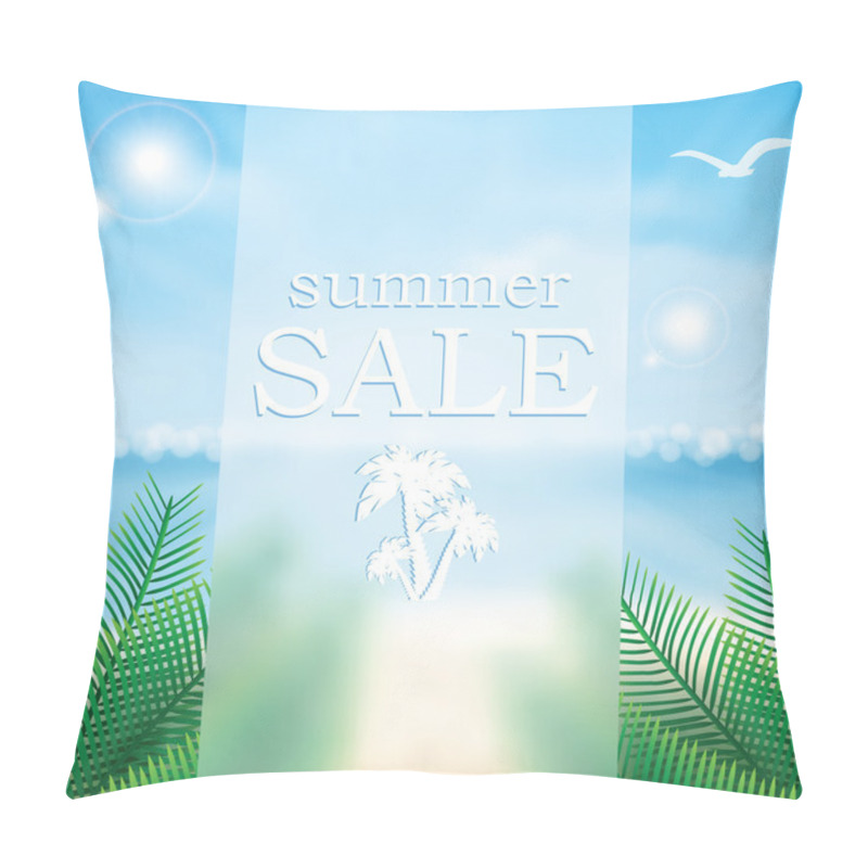 Personality  Vector Abstract Summer Sale Poster With Beach Background Pillow Covers