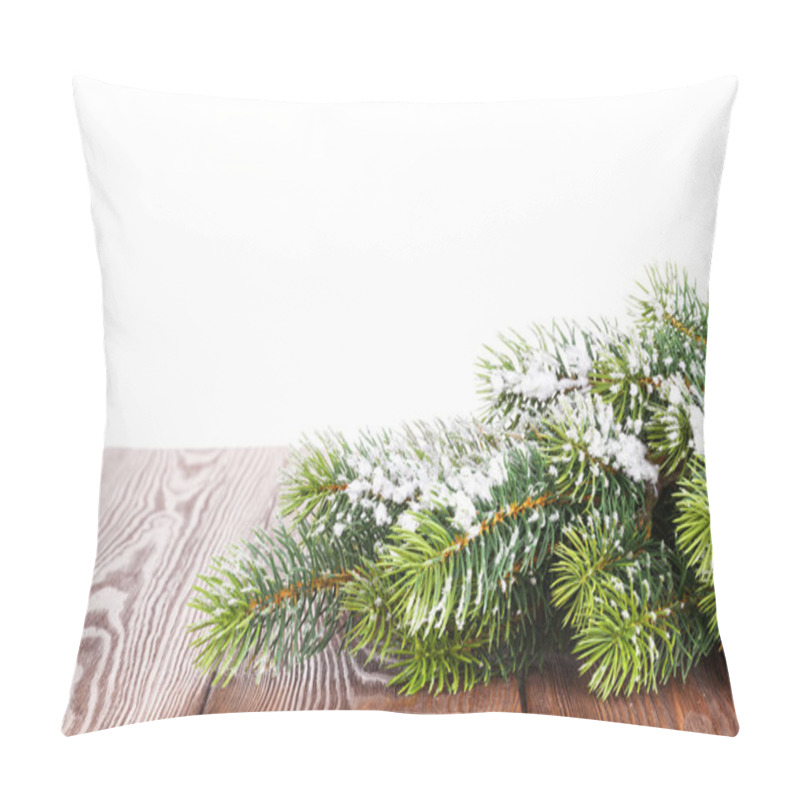 Personality  Snowy Fir Branch On Wooden Table Pillow Covers