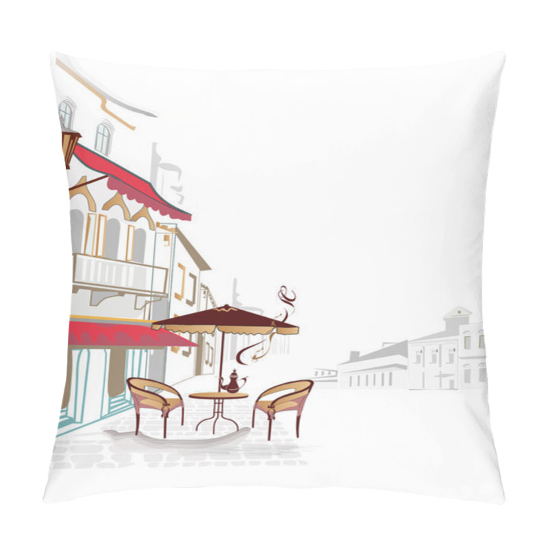 Personality  Series Of Old Streets With Cafes In Sketches Pillow Covers