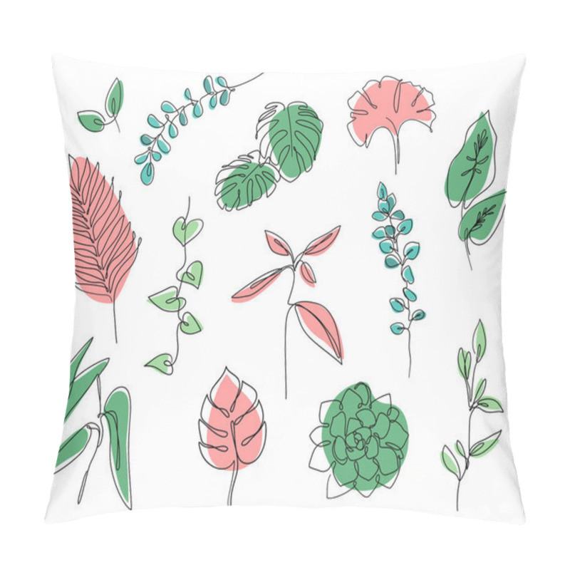 Personality  Vector Branches And Leaves. Continuous Line Leaves Print Tropical Palm, Eucalyptus, Monstera, Succulent, House Plants. Pillow Covers