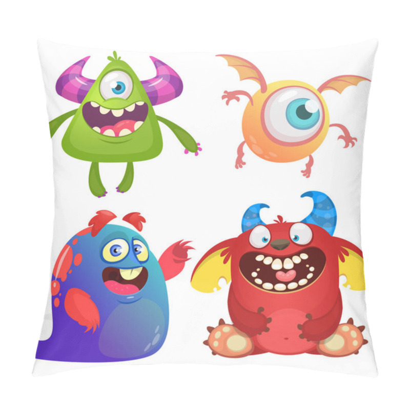 Personality  Cute Cartoon Monsters. Set Of Cartoon Monsters: Ghost, Goblin Or Troll, Cyclops And Alien . Halloween Design Pillow Covers