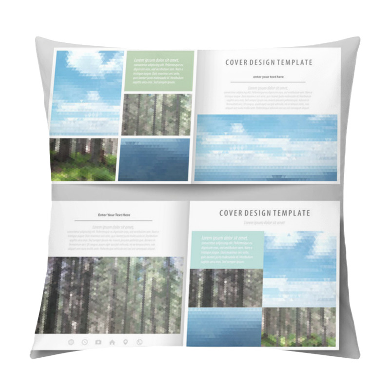 Personality  Templates For Square Design Bi Fold Brochure, Flyer. Leaflet Cover, Vector Layout. Colorful Background Made Of Triangular Or Hexagonal Texture, Travel Business, Natural Landscape In Polygonal Style Pillow Covers