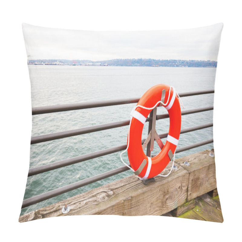 Personality  Orange Buoy On Railing By The Sea Pillow Covers