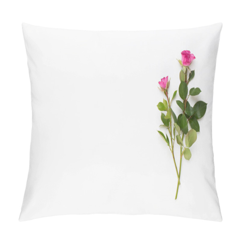 Personality  Flowers Composition. Frame Made Of Red Rose On White Wooden Back Pillow Covers