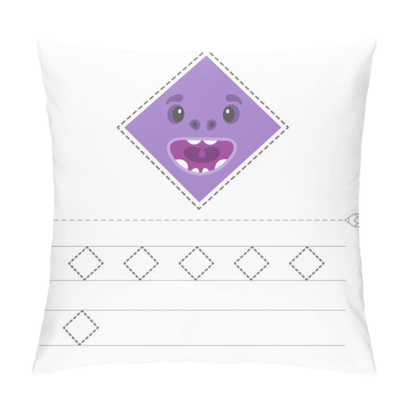 Personality  Learn Shapes And Geometric Figures. Preschool Or Kindergarten Worksheet For Practicing Motor Skills. Tracing Dashed Lines. Vector Illustration. Rhombus - Vector Pillow Covers