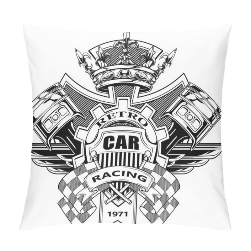 Personality  Graphic Coat Of Arms With Pistons And Racing Flags Pillow Covers