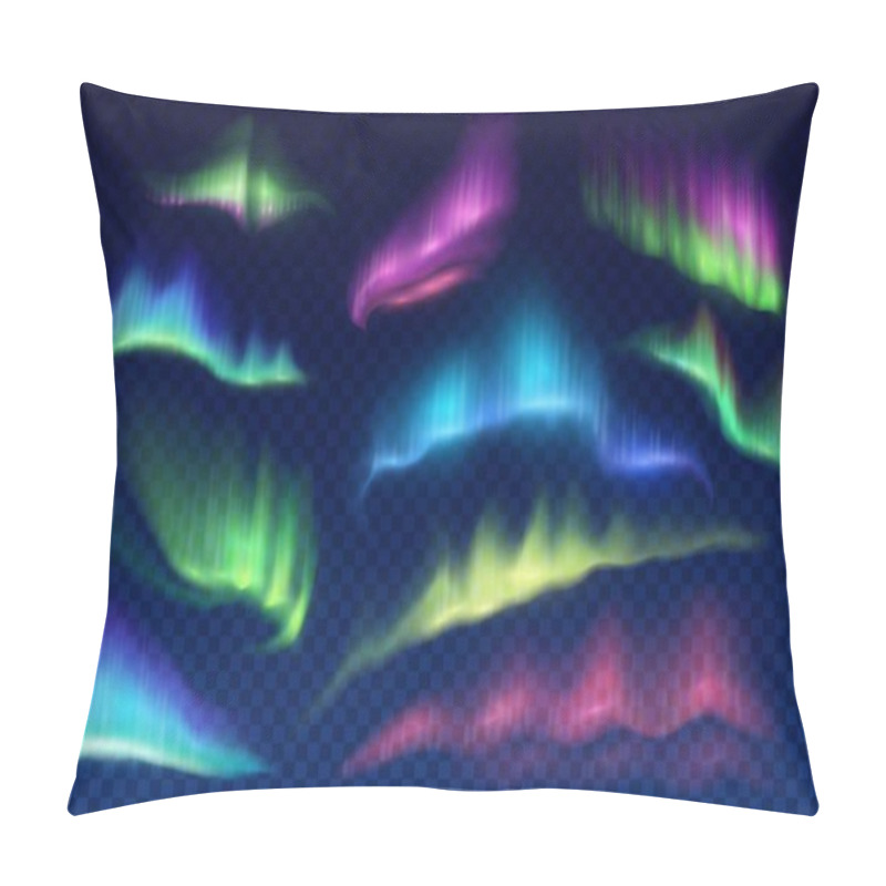 Personality  Arctic Aurora Borealis, Vector Polar Lights, Northern Natural Phenomena Isolated On Transparent Background. Amazing Iridescent Glowing Wavy Illumination On Night Sky. Realistic 3d Shining Aurora Set Pillow Covers