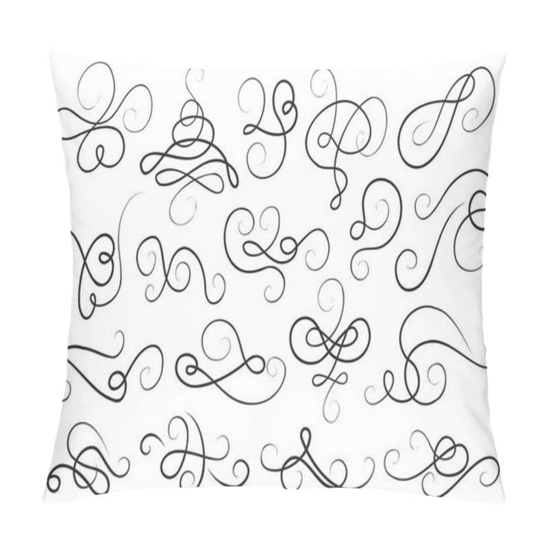 Personality  Calligraphy Vector Decorative Design Elements Collection. Set Of Linear Curves And Curls. Black Thin Line Swirls And Twirls. Pillow Covers