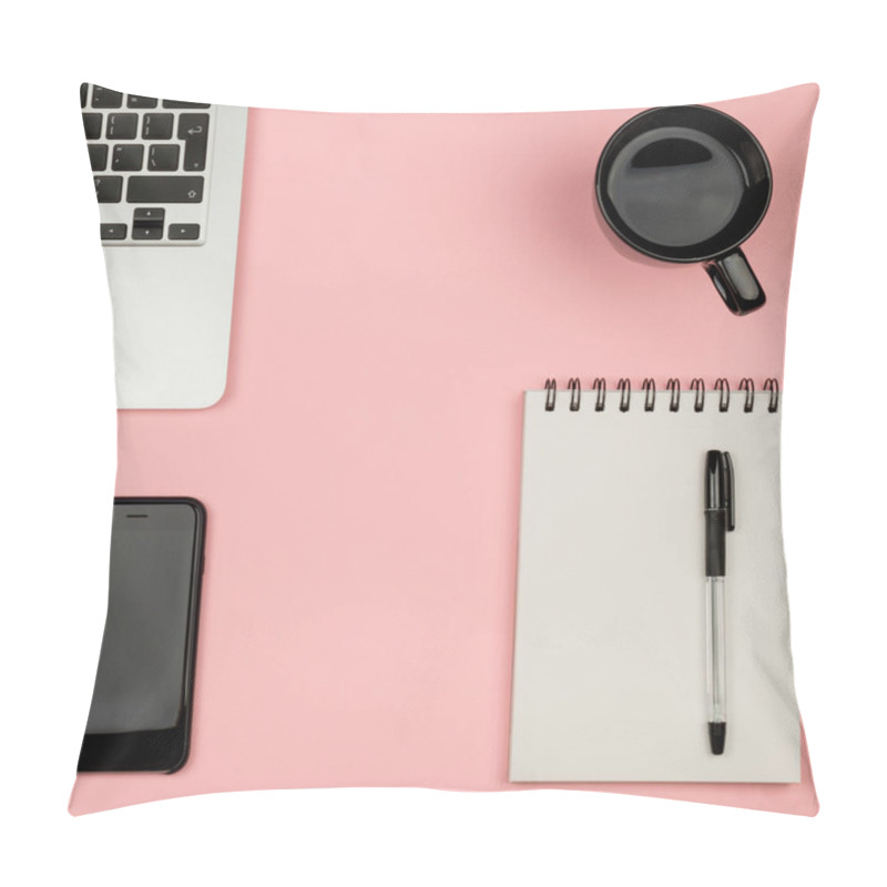 Personality  Home Office Stuff With Laptop, Notebook, Cup Of Coffee And Other Pillow Covers