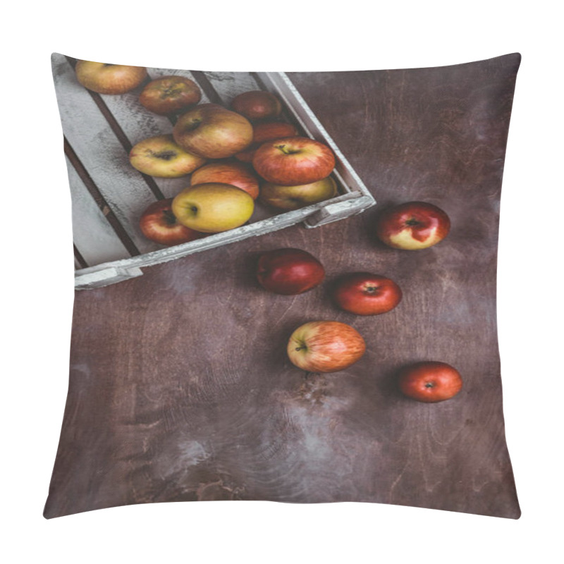 Personality  Elevated View Of Apples In Wooden Box On Rustic Table  Pillow Covers