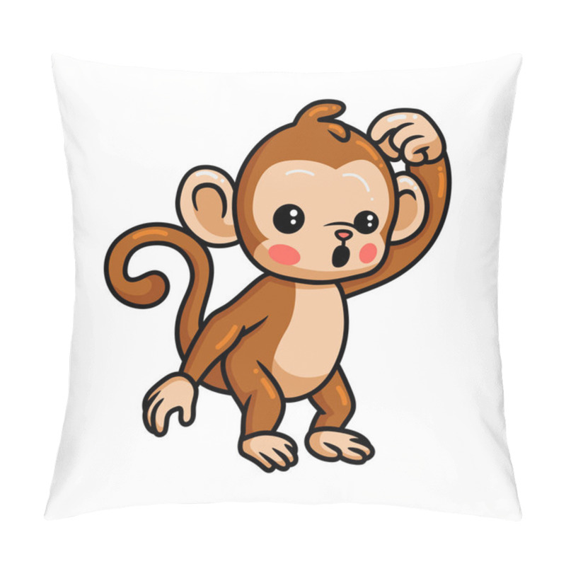 Personality  Vector Illustration Of Cute Baby Monkey Cartoon Confused Pillow Covers