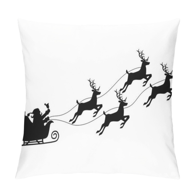 Personality  Silhouette Of Santa Claus On A Reindeer Sleigh. Isolate On White Background. Vector Illustration Eps Pillow Covers