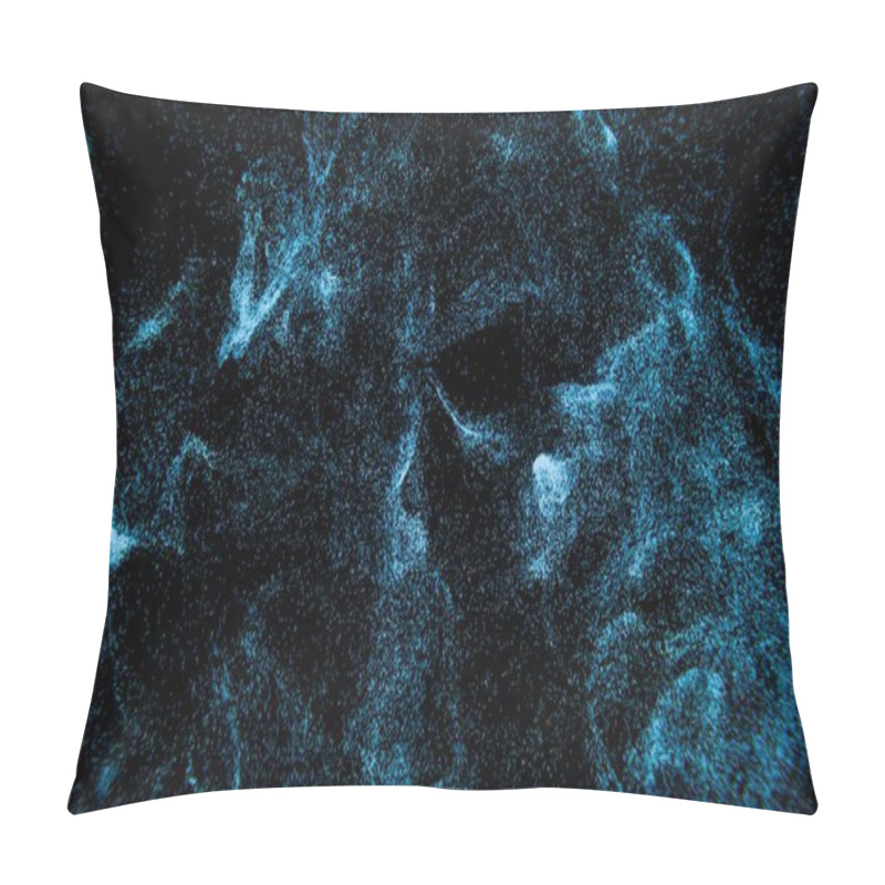 Personality  Abstract Particle Cloud In Motion With Neon Blue Effect On Black Background Pillow Covers