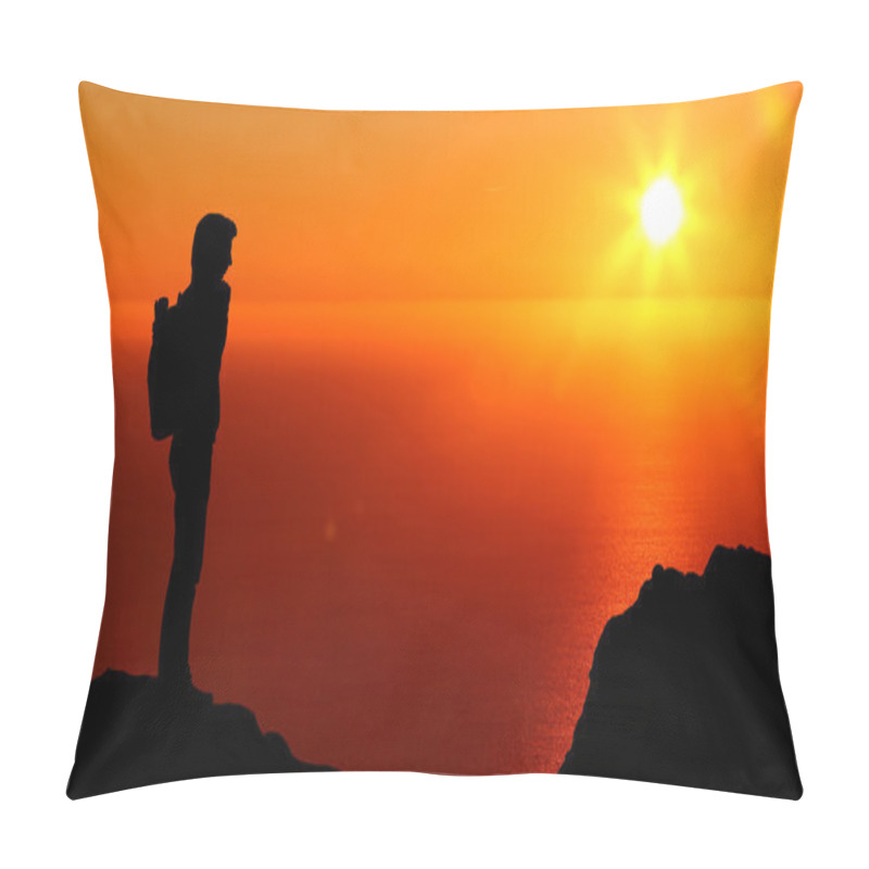 Personality  Follow Your Dreams, Silhouette Of Man At Sunset Pillow Covers