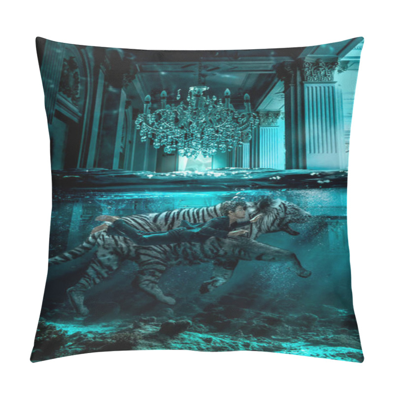 Personality  Man Swims With Tiger In Museum Pillow Covers