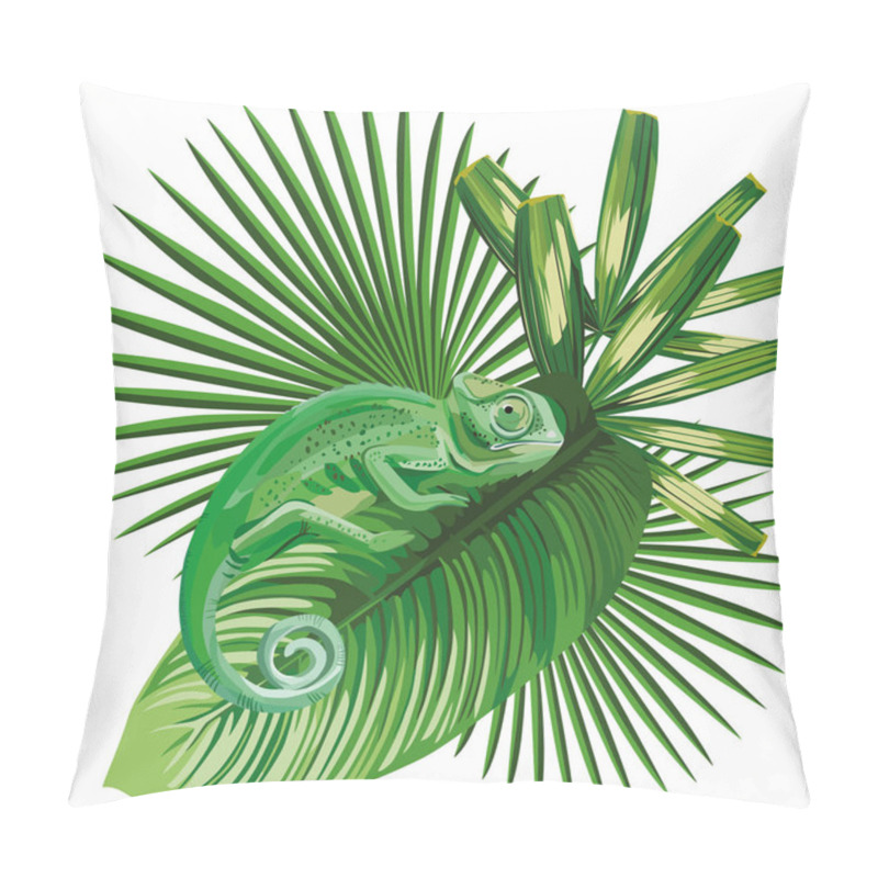 Personality  Chameleon On The Tropical Leaves White Background Pillow Covers