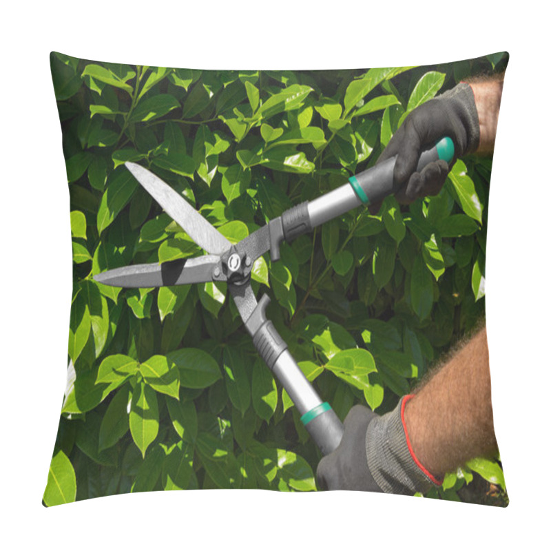 Personality  Professional Gardener Pruning A Hedge Pillow Covers