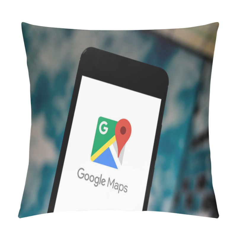 Personality  June 24, 2019, Brazil. In This Photo Illustration The Google Maps Logo Is Displayed On A Smartphone Pillow Covers