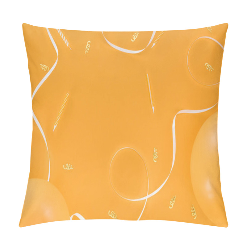 Personality  White Ribbon And Gold Confetti And Candles On Orange Background Pillow Covers