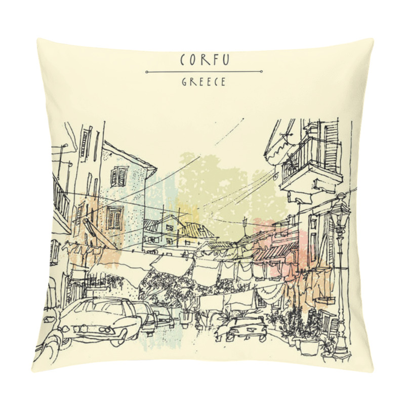 Personality  Street Life Of Corfu, Greece  Pillow Covers