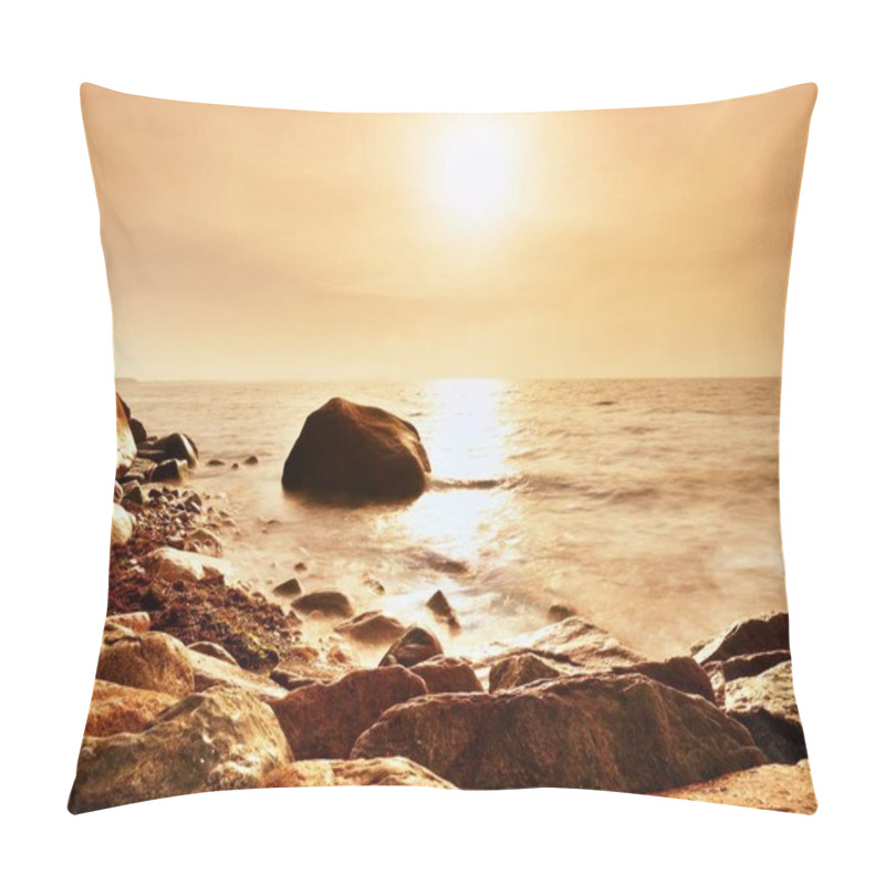 Personality  Boulders At Island Shore Stick Up From Smooth Sea. Stony Coast Defies To Waves Pillow Covers