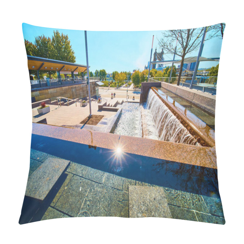 Personality  Experience Tranquility In Cincinnati Vibrant Urban Park, Featuring A Stunning Stone Water Feature And Sleek Modern Architecture. A Perfect Retreat For City Dwellers Seeking Peaceful Moments By The Pillow Covers